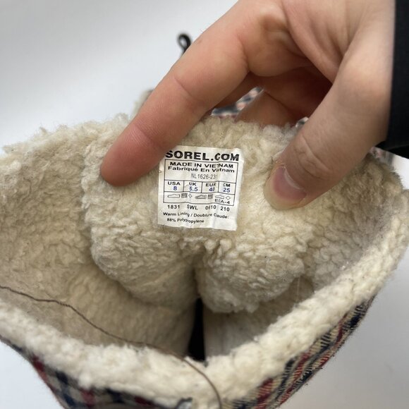 Sorel Winter Boots Wom Sz 8 US Red Plaid Lace Up Waterproof Sherpa Fleece Lined - Picture 11 of 12
